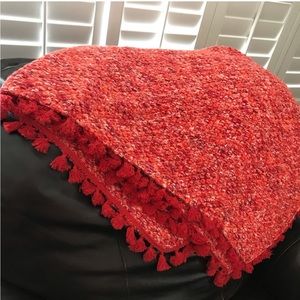 Eve & Al Knitted Throw Rug Blanket Tassel Orange 46” x 48”